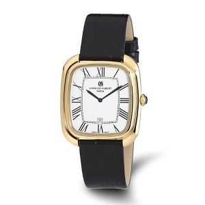 Black Bow Jewelry Charles Hubert Ladies IP-plated Square Face Leather Band Watch - 1 of 3