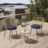 3 Piece Outdoor Patio Leisure Set,Rattan Garden Patio Bistro Set,Fabric Upholstered Rattan Chairs Set of 2 with Round Table-Coolbibila - 3 of 4