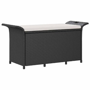vidaXL Patio Storage Bench with Cushion, Outdoor Ottoman Bench, 45.7-Inches Long, Black Poly Rattan - 1 of 4