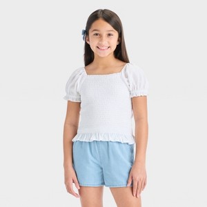 Girls' Short Sleeve Smock Chiffon Top - Cat & Jack™ - 1 of 3
