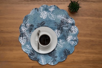 Bruno Palms Blue and White Quilted Fabric Round Placemats Set of 6