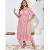 Coolmee Women's Summer Plus Size Maxi Dress Short Sleeve Floral Square Neck Tie Front Split A-Line Flowy Long Sundresses - 3 of 4