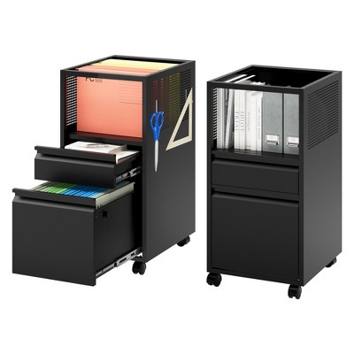 Mlezan Mobile Drawer File Cabinet: Metal, Rolling Design with Shelves. Fits Letter/Legal/F4/A4 Files, Ideal for Home or Office Organization.