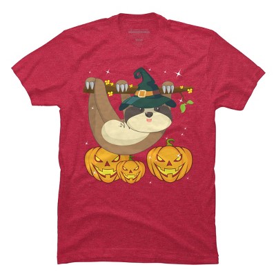Men's Design By Humans Funny Witch Sloth With Jack O Lantern Halloween T-Shirt By thebeardstudio T-Shirt