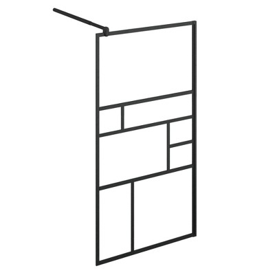 Modern Black Aluminum and Clear Glass Walk-In Shower Wall 35.4" x 76.8"