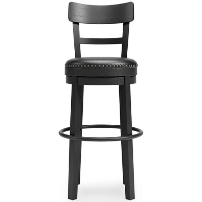 Transitional Black Wood Swivel Barstool with Nailhead Trim