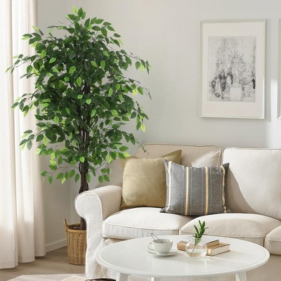 5ft Ficus Artificial Trees with Realistic Leaves and Trunk, Silk Fake Ficus  Tree with Plastic Nursery Pot, Faux Ficus Tree for Office Home Farmhouse