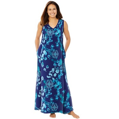 Dreams & Co. Women's Plus Size Trapeze V-neck Lounger - 1x, Blue : Target