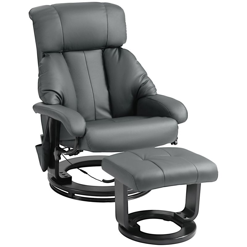 HOMCOM Recliner with Ottoman Footrest, Recliner Chair with Vibration Massage, Faux Leather and Swivel Wood Base for Living Room and Bedroom, 1 of 8