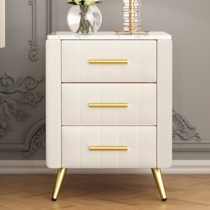 PAGED Upholstered Night Stand Modern Wooden Nightstand with 3 Storage Drawers and Marble Stickers Tabletop for Bedroom - 1 of 4