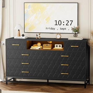 8-Drawer Dresser, 55 InchTv Stand Dressers with Led Light and Power Outlet,Entertainment Center,Storage Cabinet With Fabric Drawer,Chests Of Drawers - 1 of 4
