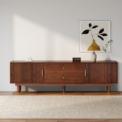 LOVSON Mid-Century Modern TV Stand 70.9” Walnut Entertainment Center with Storage Drawers, Living Room Bedroom Media Console