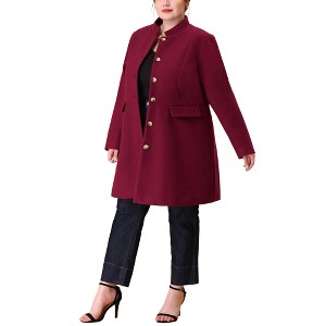 Agnes Orinda Women's Plus Size Elegant Mid-Length Stand Collar Back Split Winter Single Breasted Overcoats - 1 of 4