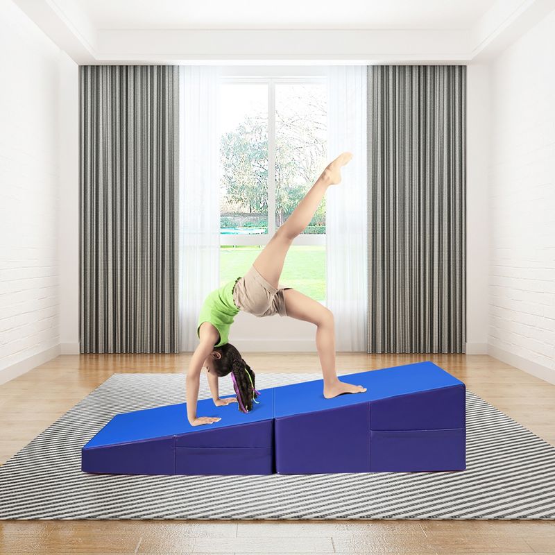 Costway Incline Gymnastics Exercise Mat Folding Wedge Ramp Fitness Mat Tumbling Blue, 3 of 11