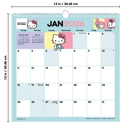 Trends International 2026 Hello Kitty and Friends Spiral 12x12.25 Wall Calendar