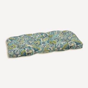 Zoe Mallard Outdoor Wicker Loveseat Cushion Blue - Pillow Perfect - 1 of 3