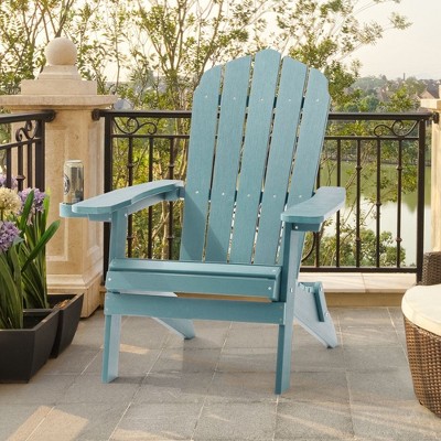 Sonkuki Patio Outdoor Folding Plastic Wood Adirondack Chair, Weather Resistant for Lawn, deck and Backyard