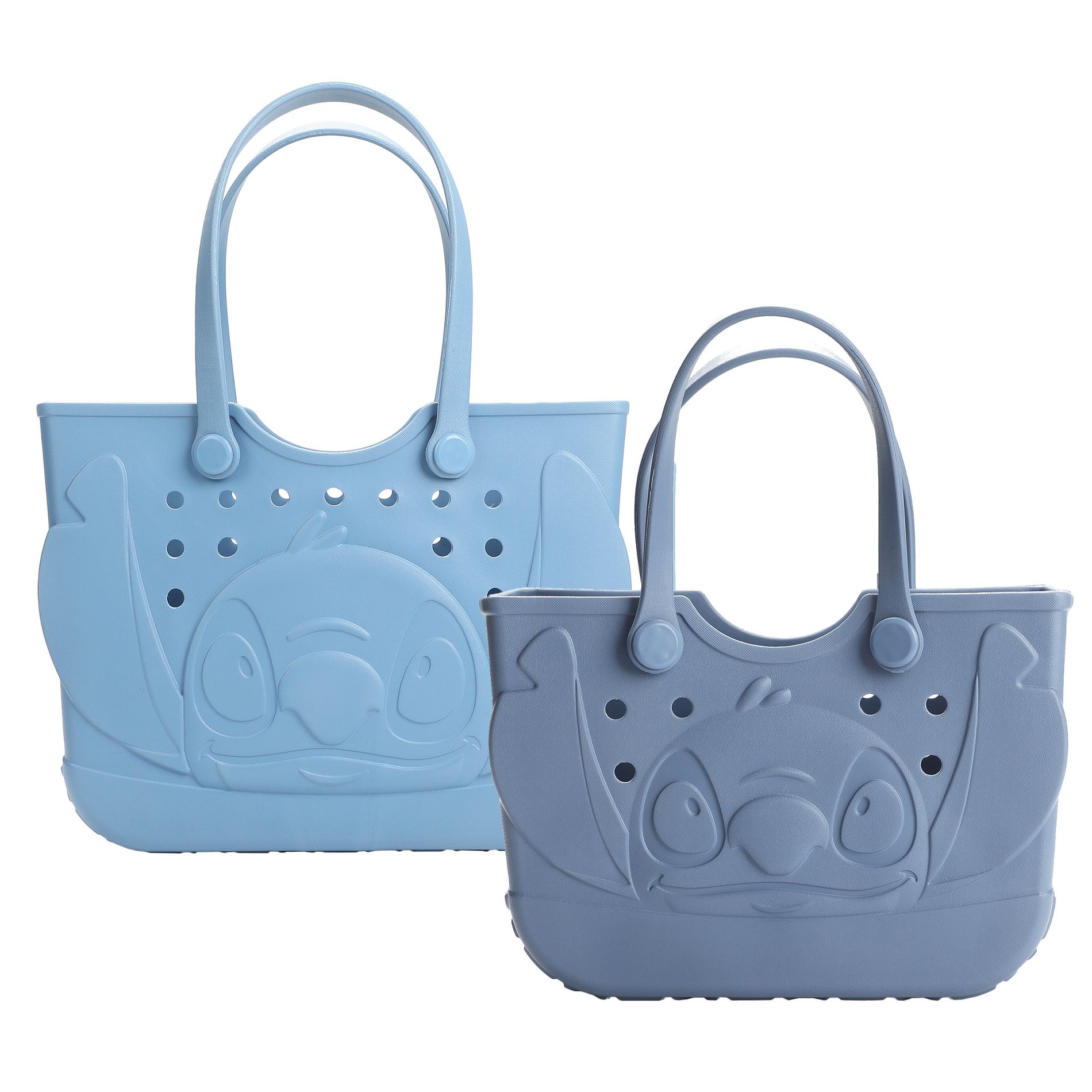 Disney Lilo & Stitch  2 Pack Tote Set- Medium 16.5" and Small 12.75" EVA Rubber Molded Gummy Tote Bag For Work, Sports, Pool, Beach