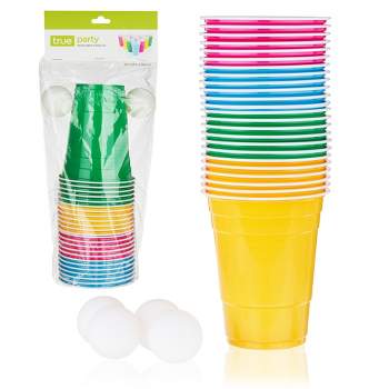 True Neon Beer Pong Kit, Beer Pong Cups with Ping Pong Balls, Beer Cup Multicolor Set of 24 Cups and 4 Ping Pong Balls
