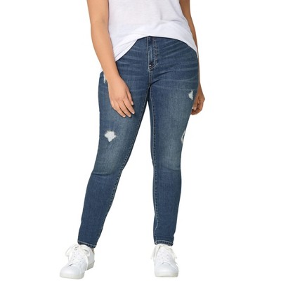 Ellos Women's Plus Size Distressed Skinny Jeans, 16 - Medium Stonewash ...