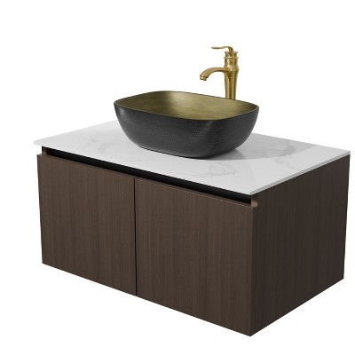 32'' Wall Mounted Bathroom Vanity Cabinet w/ Sink Faucet Floating Storage