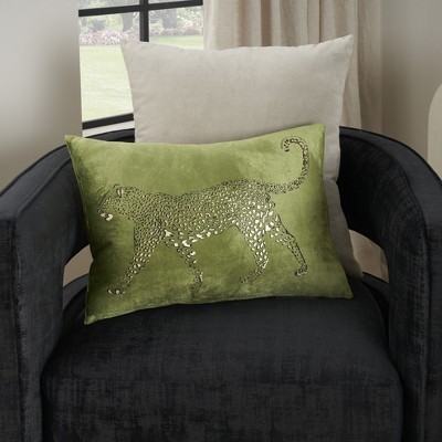 Lime Green and Gold Leopard Print Rectangular Throw Pillow