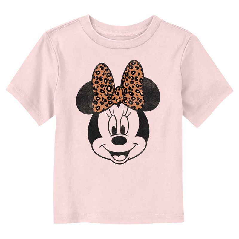 Toddler's Mickey & Friends Distressed Minnie Mouse With Cheetah Print Bow T-Shirt, 1 of 4