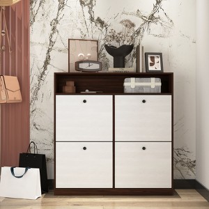 Okak Modern Wooden Shoe Cabinet with 3 White Panel Flip Drawers, Freestanding Shoe Organizer, Hidden Narrow Shoe Rack Cabinet for Entryway - 1 of 4
