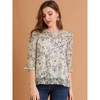 INSPIRE CHIC Women's Round Neck Ruffle 3/4 Sleeve Floral Print Chiffon Blouse - 2 of 4