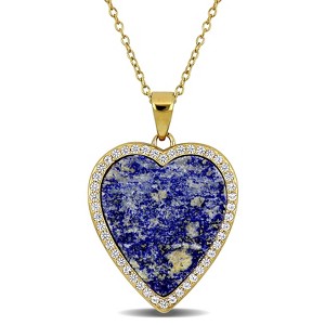 EVERLY JEWELRY | Yellow Plated Sterling Silver 6ct TGW Lapis and Created White Sapphire Heart Halo Pendant with Chain, 18 inc + 2 inc - 1 of 4