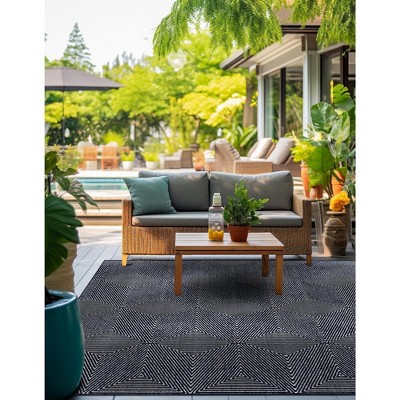 Navy Blue Geometric Square Outdoor Rug 7'10"