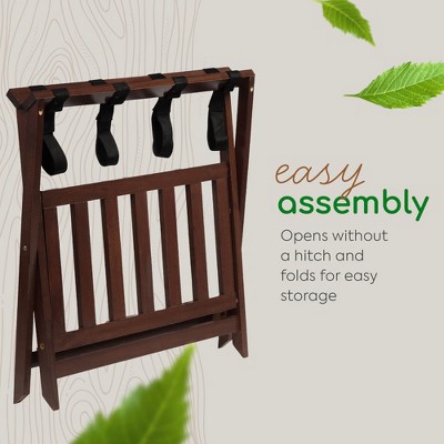 Walnut Folding Wooden Luggage Rack with Bottom Shelf