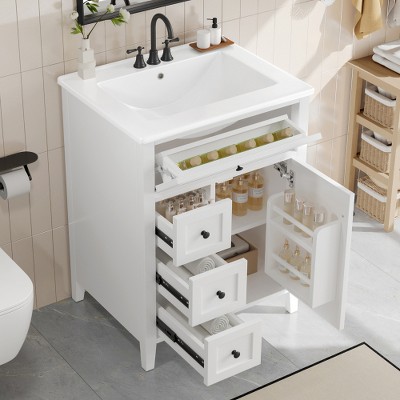 24" Bathroom Vanity with Sink Combo Set, Bathroom Storage Cabinet with 3 Drawers and a Tip-Out Drawer