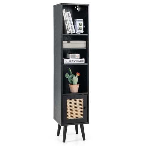 Costway Rattan Storage Cabinet Freestanding Slim Organizer Wood Display Rack Living Room Black/White/Natural - image 1 of 4