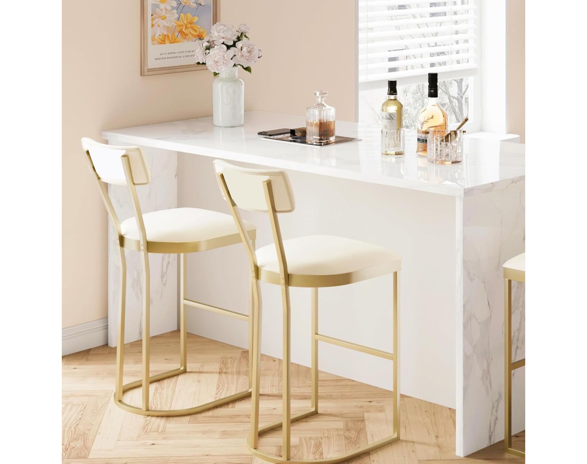 COZONY Counter Height Bar Stools Set of 2, Modern Upholstered Stools with Curved Back and Footrest for Kitchen Island