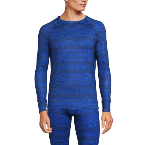 Lands' End Men's Tall Stretch Thermaskin Long Underwear Crew Base Layer -  Large Tall - Navy Stripe Snowflake : Target