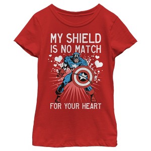 Girl's Marvel Captain America No Shield For Your Heart T-Shirt - 1 of 4