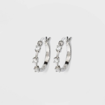 Sterling Silver Cubic Zirconia Click Top Hoop Earrings - A New Day™ Silver