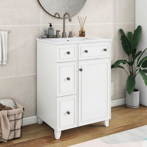 Okak 24" Bathroom Vanity with Ceramic Sink, Modern Style Bathroom Sink Vanities with 2 Drawers & 1 Soft Close Door - 1 of 4