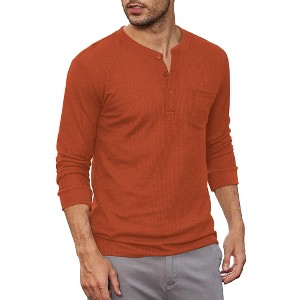 COOFANDY Men's Henley Shirts Long Sleeve Basic Waffle Pique Pullover T-Shirt with Pocket - 1 of 4