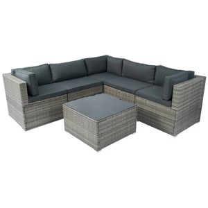 Nestfair 6pc Gray Wicker Outdoor Sectional Sofa Set Dark Gray - 1 of 4