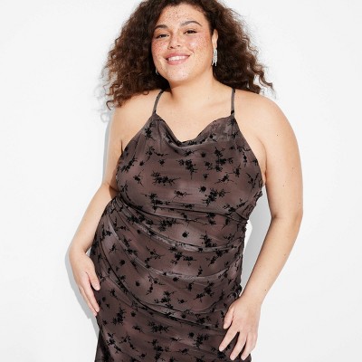 Women's Flocked Mesh Midi Slip Dress - Wild Fable™ Brown/black Floral Xxl :  Target