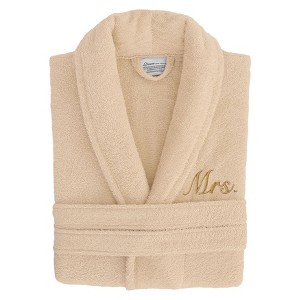 Linum Home Textiles 100% Turkish Cotton Embroidered ''Mrs.'' Terry Bathrobe - 1 of 3