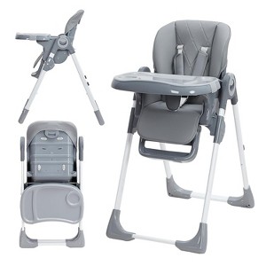 Nasitip Baby High Chair with Adjustable Seat & Removable Tray, Foldable Infant Highchair for Toddlers, Dark Grey/Lilac - 1 of 4