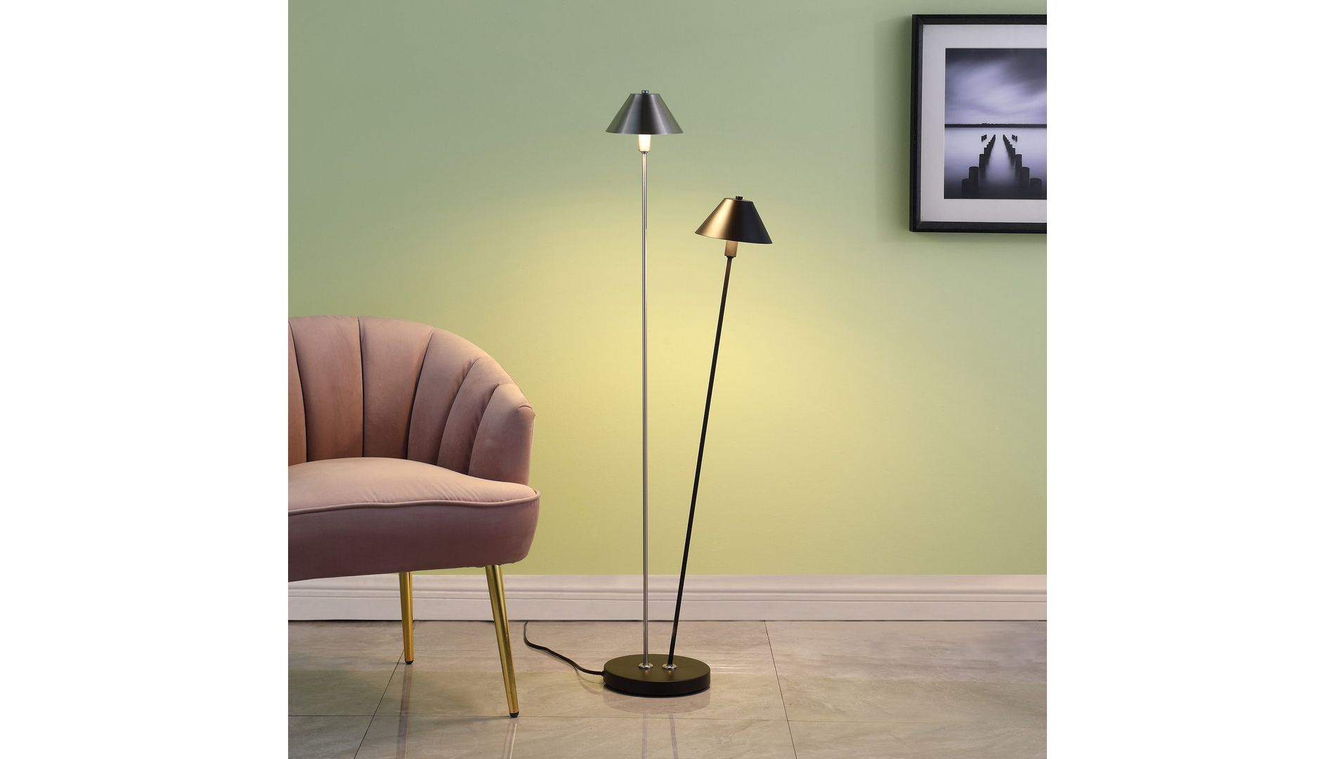 47.5" Double Light LED Floor Lamp with G9 Base in Matte Black and Brushed Nickel