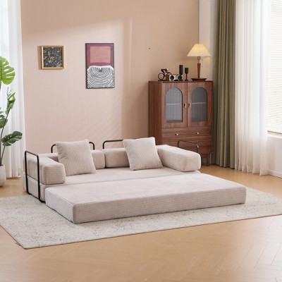 Convertible Floor Sofa Bed with Pillow and Armrest, Corduroy Floor Couch for Living Room or Bedroom, Compression Futon Sofa for Small Spaces-Koiai