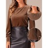 INSPIRE CHIC Women's Velvet Casual Round Neck Puff Long Sleeve Blouse - 2 of 4