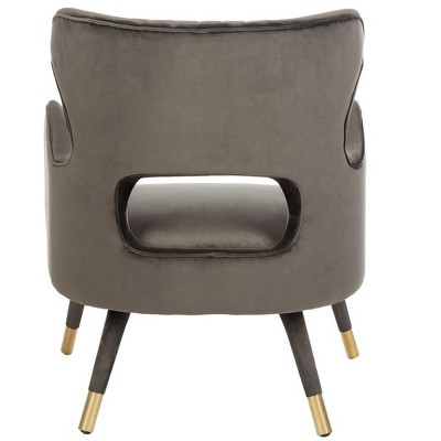 Shale Velvet & Gold-Capped Wood Transitional Accent Chair