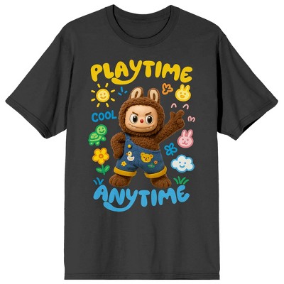 Brown bunny person Playtime Anytime on Charcoal Ground Adult Crew Neck Short Sleeve T-shirt