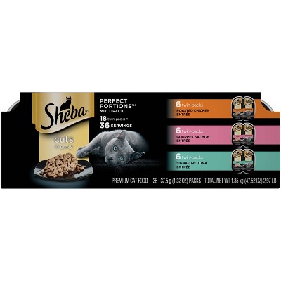 Photo 1 of Sheba Perfect Portions Cuts In Gravy Chicken, Salmon  Tuna Entre Premium Wet Cat Food - 2.6oz/18ct Variety Pack